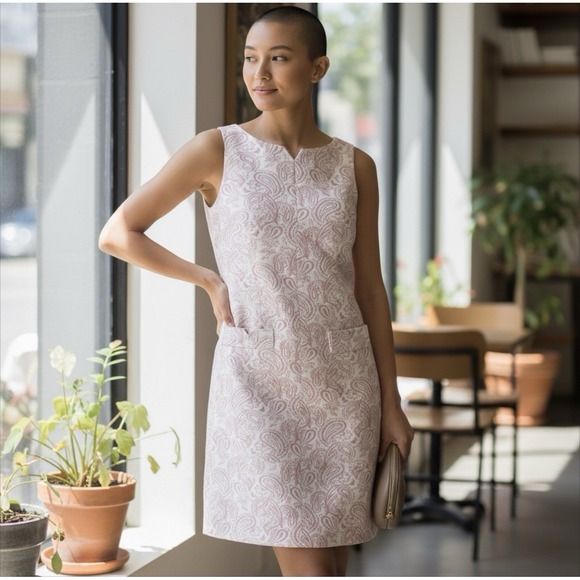 Victoria Beckham for Target Dress Womens XL Pink Floral Shift Jackie O Jacquard - Picture 2 of 14